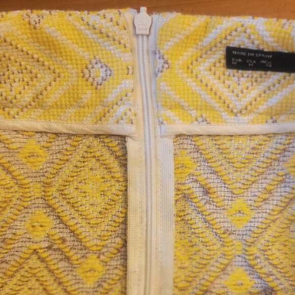 ZARA Pleated Textured Mini A-Line Yellow Diamond Patterned Design Skirt - Size - Picture 7 of 11